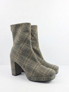 Free People Day for Night Grey Plaid Platform Ankle Boots Size EU 41 US 9.5-10
